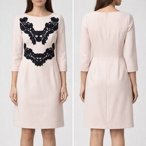 Eliza J. Dress Pink Blush Crepe Sheath Black Lace Women's 8 Career Wear